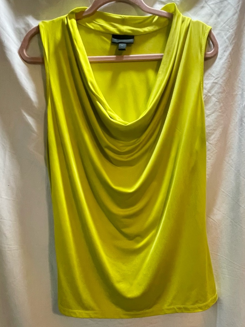Draped Sleeveless Cowl Neck Top - Lime Green Large